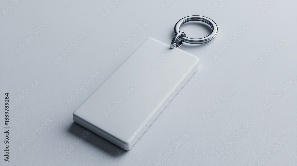 Blank White Rectangular Keychain Mockup on a Clean White Background