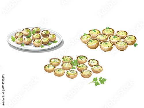 vector illustration of an Escargots de Bourgogne Burgundy Snails in Garlic Butter