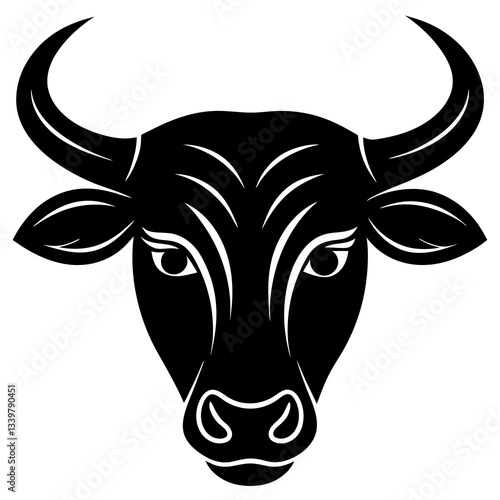 bull head simple black silhouette, Black silhouette vector icon, silhouette illustration