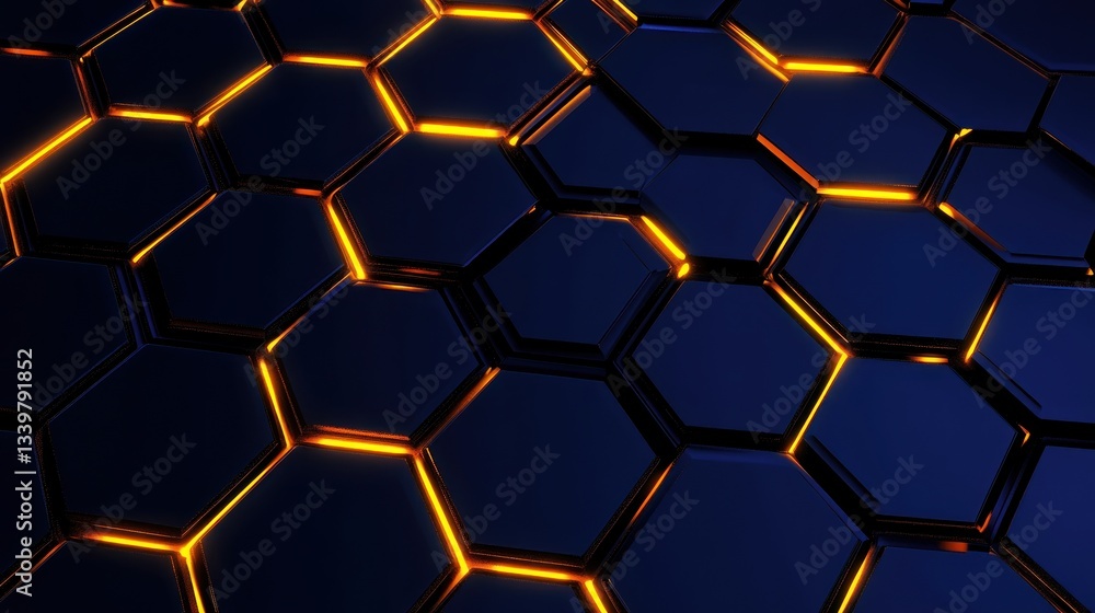 Abstract Hexagon Pattern: Dark Blue and Orange Glow Abstract Hexagon Pattern: Dark Blue and Orange Glow