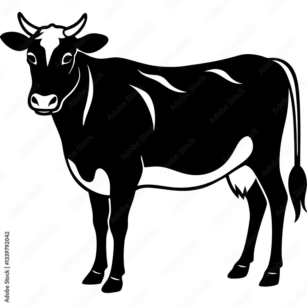 Cow simple black silhouette, Black silhouette vector icon, silhouette illustration Cow simple black silhouette, Black silhouette vector icon, silhouette illustration