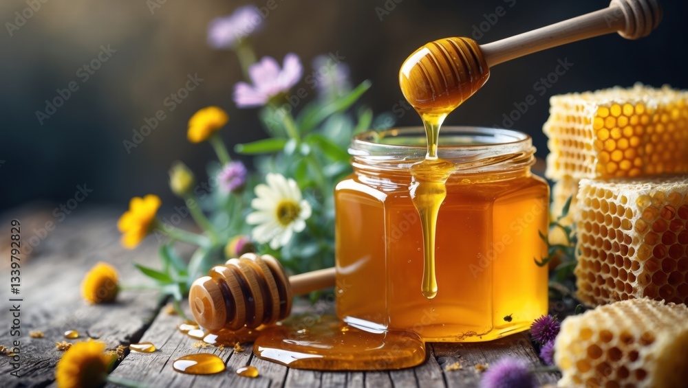 jar of flower honey jar of flower honey