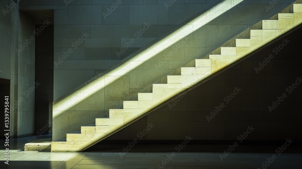 Obraz premium A Diagonal Staircase Bathed in Sunlight in a Modern Building
