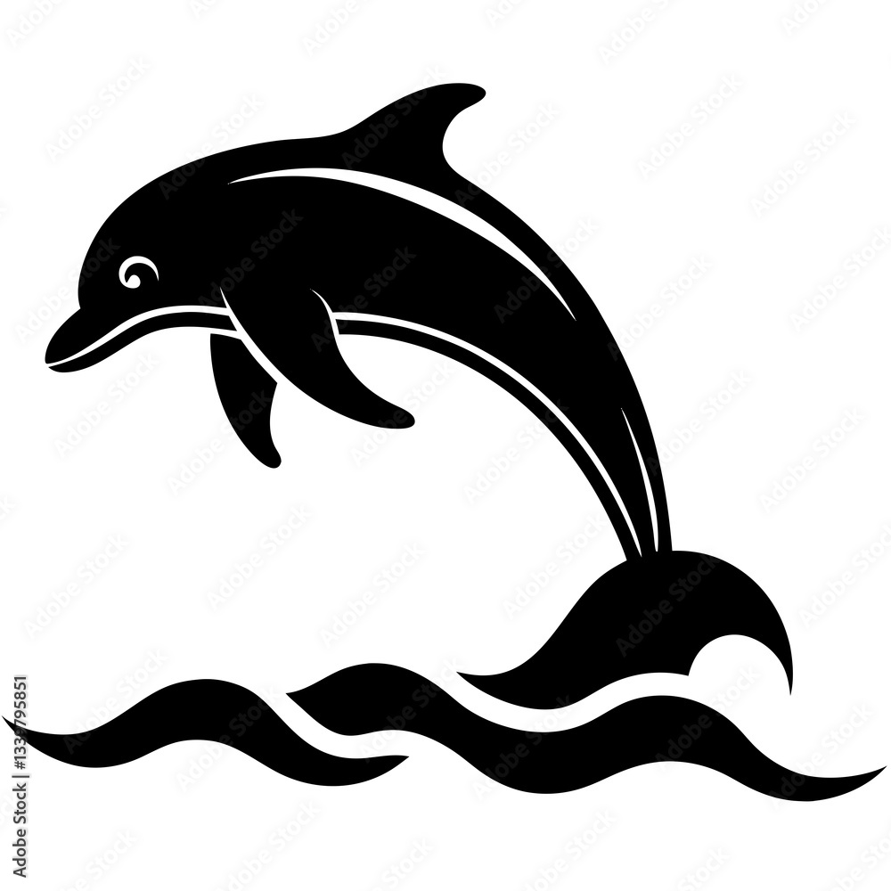 Fototapeta premium dolphin simple black silhouette, Black silhouette vector icon, silhouette illustration