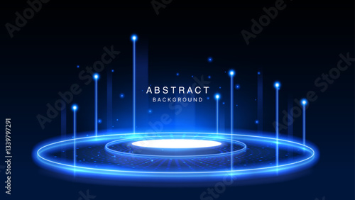 Stunning Abstract Background with Blue Circle Light Effects for Creative Designs – Ideal for Banners, Backdrops, and Product Displays. Vector.