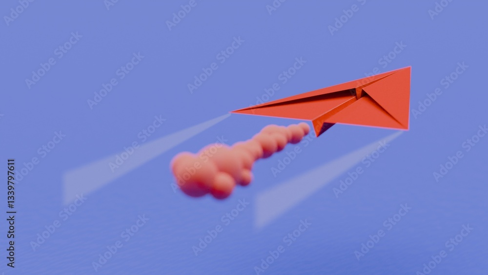 Naklejka premium Red paper airplane flying with smoke trail on blue background