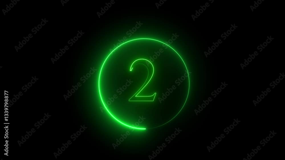 Abstract Glowing neon number 2. Educational mathematics 2 animation on black background color Abstract Glowing neon number 2. Educational mathematics 2 animation on black background color