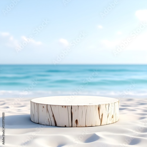 Wooden Podium on Sandy Beach