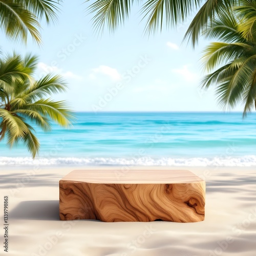 Wooden Podium on Sandy Beach