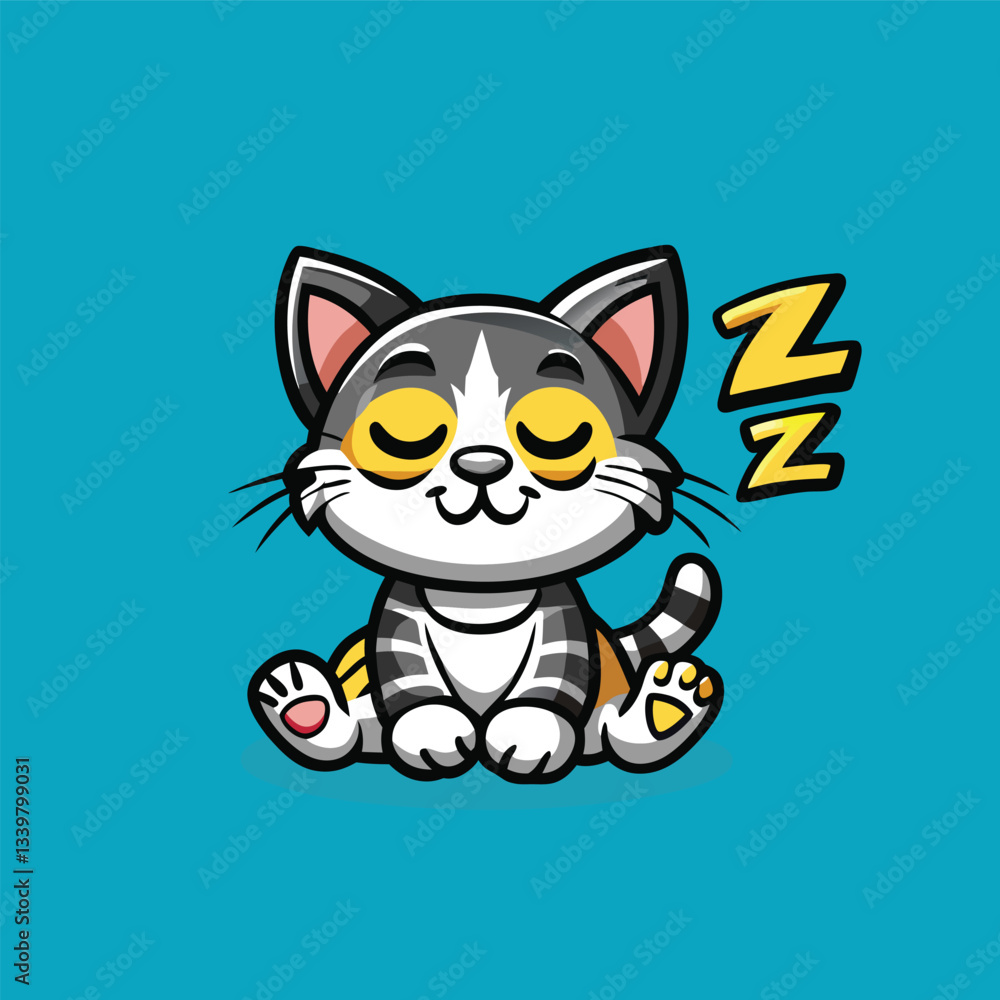 Obraz premium Cute Sleepy Cat Logo Vector Mascot Character Cartoon Illustration