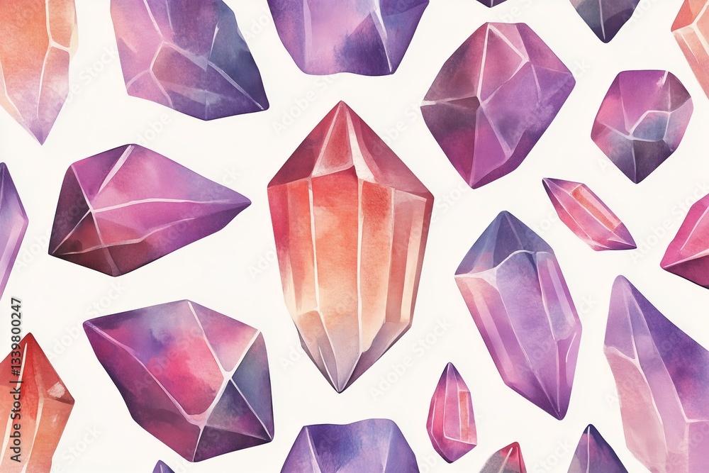 Seamless pattern with watercolor crystals. Magic mineral quartz, watercolor illustration Seamless pattern with watercolor crystals. Magic mineral quartz, watercolor illustration