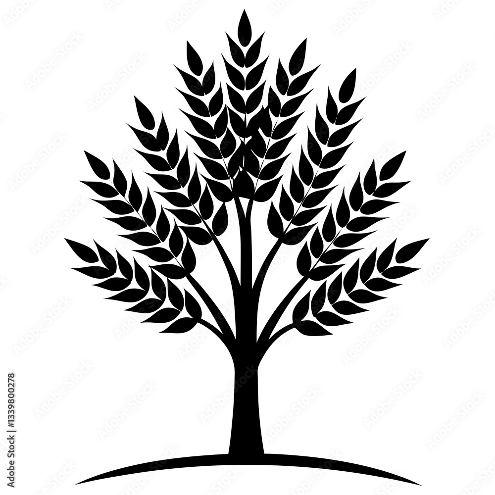 Obraz premium growing wheat tree simple black silhouette, Black silhouette vector icon, silhouette illustration