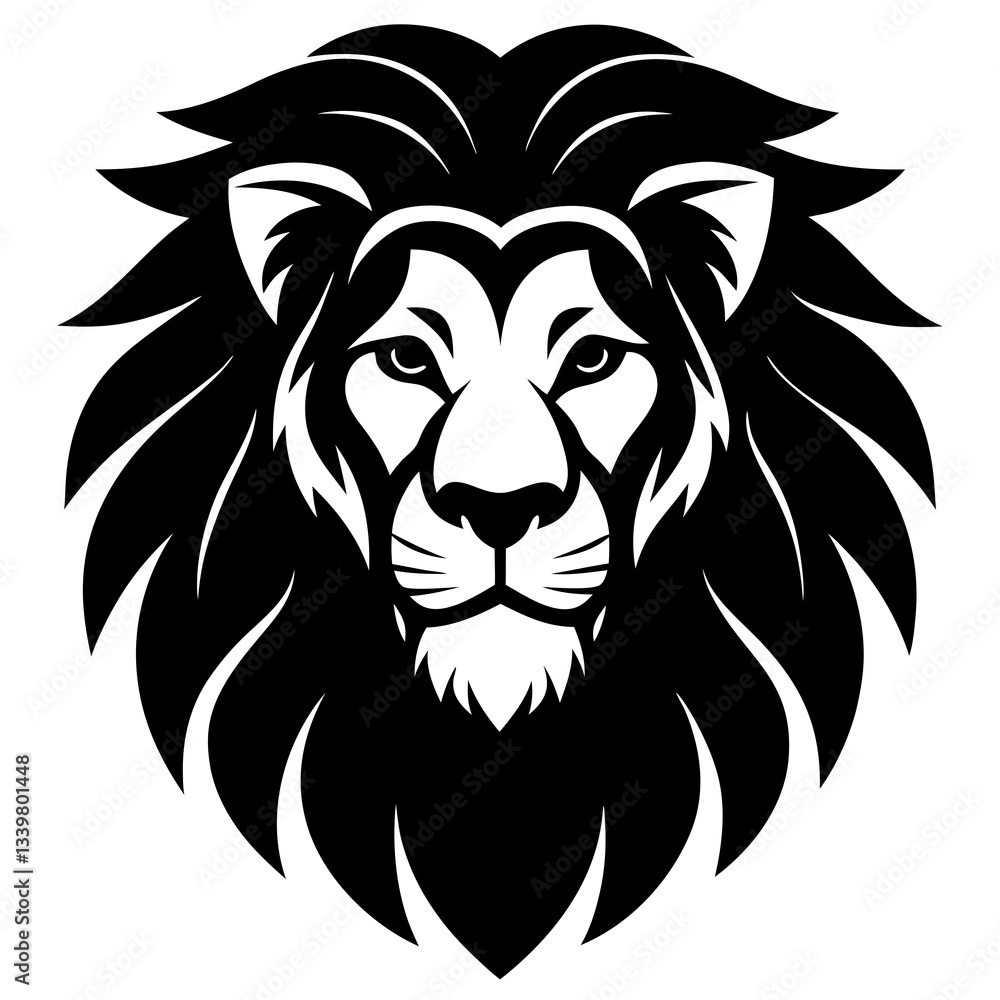 Fototapeta premium lion head simple black silhouette, Black silhouette vector icon, silhouette illustration