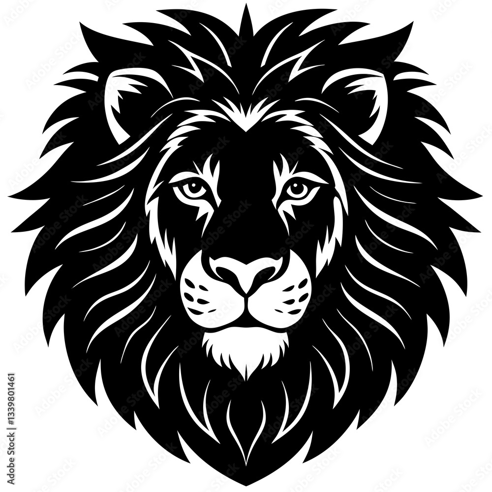 Obraz premium lion head simple black silhouette, Black silhouette vector icon, silhouette illustration