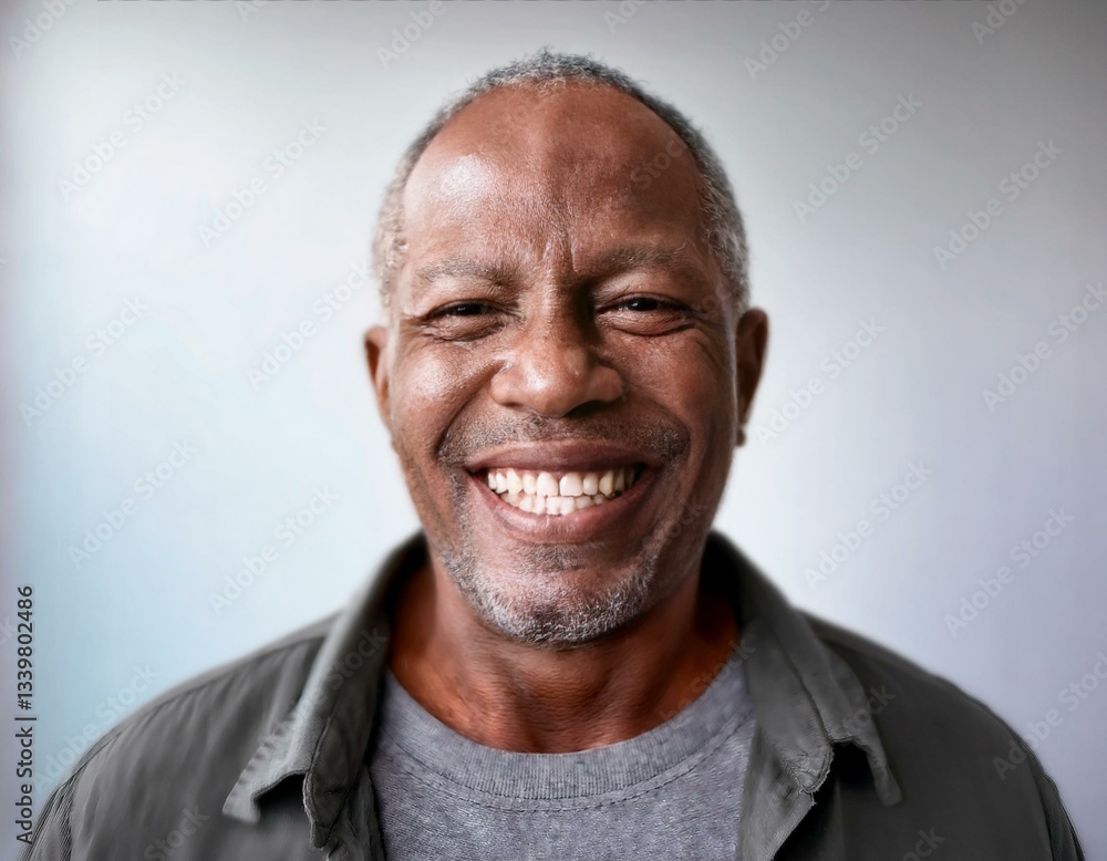a happy 60 year old black man, photograph taken with flash - white background, white wall a happy 60 year old black man, photograph taken with flash - white background, white wall
