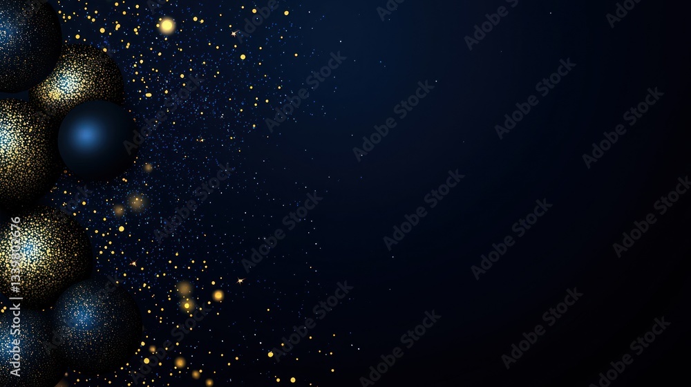 Obraz premium Festive ornamented spheres and sparkling light particles on a dark background