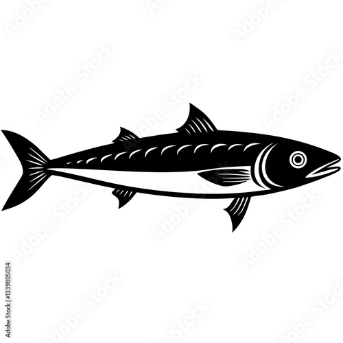mackerel fish simple black silhouette, Black silhouette vector icon, silhouette illustration