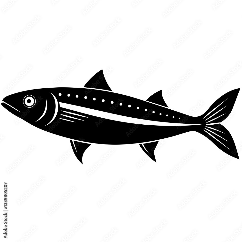 Fototapeta premium mackerel fish simple black silhouette, Black silhouette vector icon, silhouette illustration