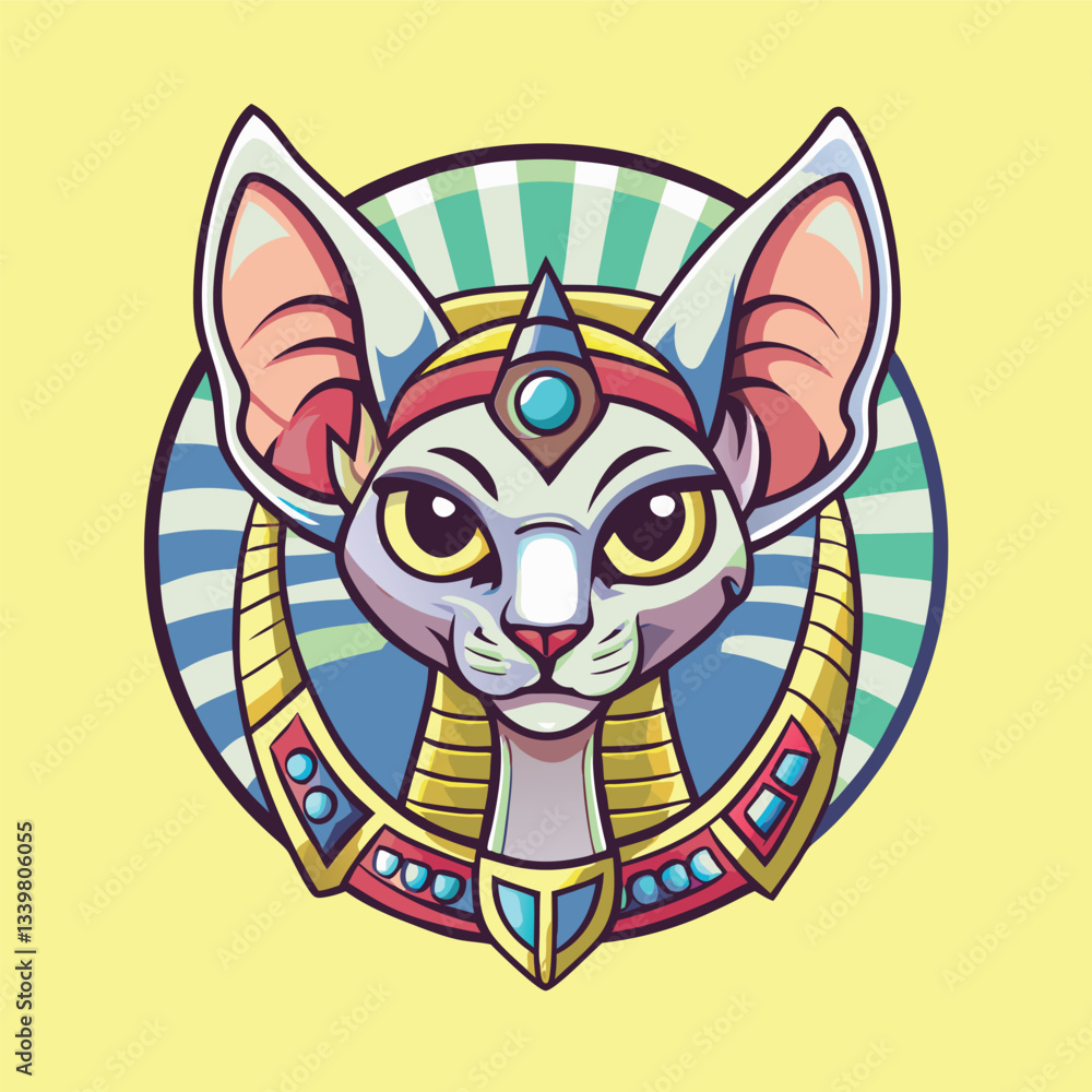 Fototapeta premium Majestic Sphinx Cat Head Mascot Vector Illustration in White Background