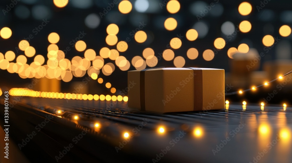A gift box placed on an illuminated conveyor system A gift box placed on an illuminated conveyor system