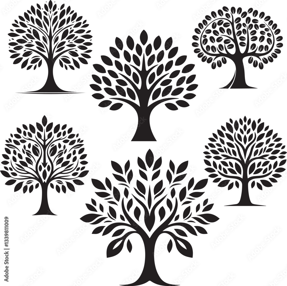 Obraz premium tree silhoutte vector illustration. tree bundle silhoutte vector