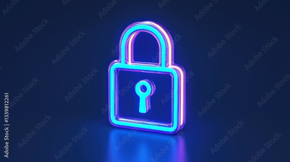 A bright neon colored padlock on a dark blue background A bright neon colored padlock on a dark blue background
