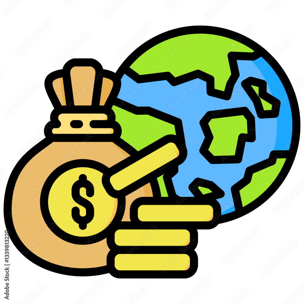 Global Economy icon in Flat Color Style With Outline. Simple Vector Design. Simple Vector Flat Icon Global Economy icon in Flat Color Style With Outline. Simple Vector Design. Simple Vector Flat Icon