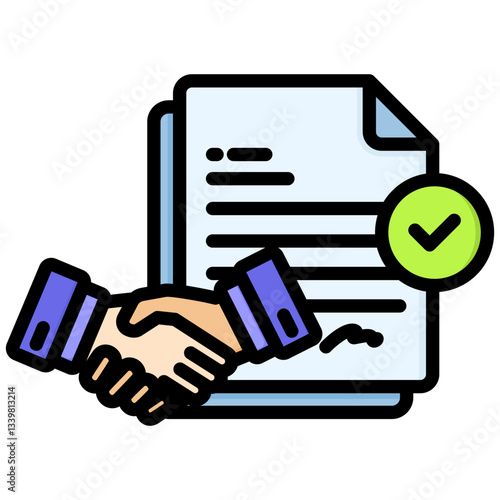 Contract icon in Flat Color Style With Outline. Simple Vector Design. Simple Vector Flat Icon