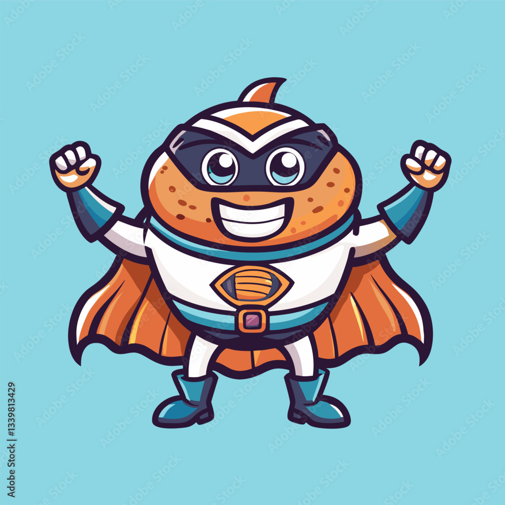 Obraz premium Super Hero Sushi Logo Vector Character Mascot Pushing a Cart