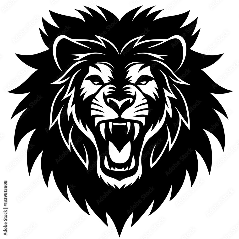 Obraz premium Lion Head simple black silhouette, Black silhouette vector icon, silhouette illustration