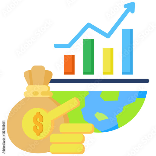 Economic icon in Flat Color Style. Simple Vector Design. Simple Vector Flat Icon