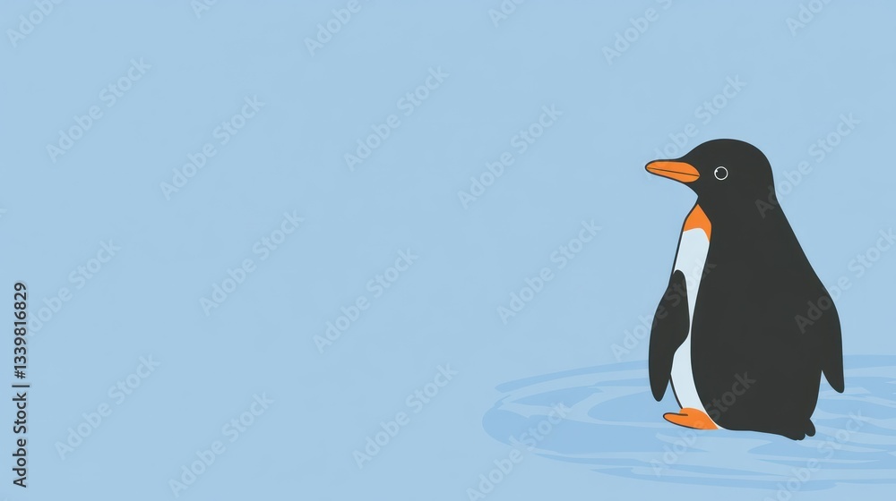 Obraz premium A single penguin stands alone against a blue background