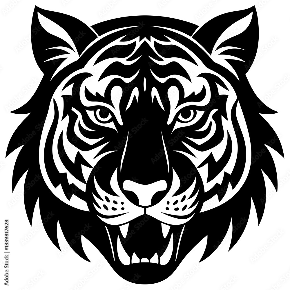 tiger head Simple black silhouette, Black silhouette vector icon, silhouette illustration tiger head Simple black silhouette, Black silhouette vector icon, silhouette illustration