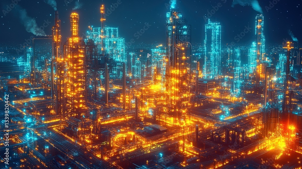 custom made wallpaper toronto digitalA glowing holographic network map of industrial sites across a futuristic city, precise and vibrant 