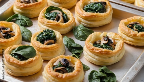 Wallpaper Mural Serving Spinach Mushroom Vol Au Vents on Baking Sheet Preparation Torontodigital.ca