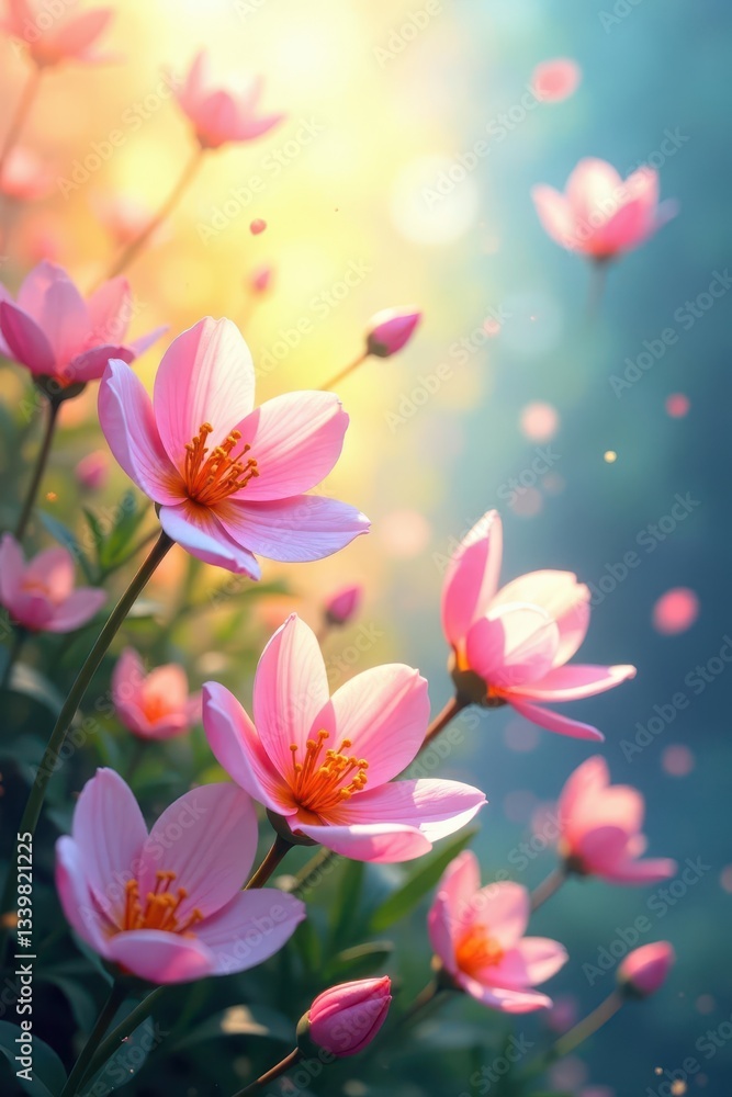 Swirling pastel hues depict abstract spring flowers bathed in sunlight , pastel, modern art Swirling pastel hues depict abstract spring flowers bathed in sunlight , pastel, modern art