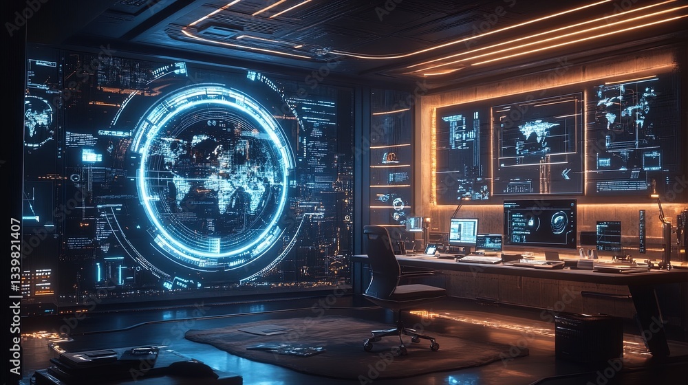 A futuristic startup office featuring holographic brainstorming tools, dynamic and innovative A futuristic startup office featuring holographic brainstorming tools, dynamic and innovative