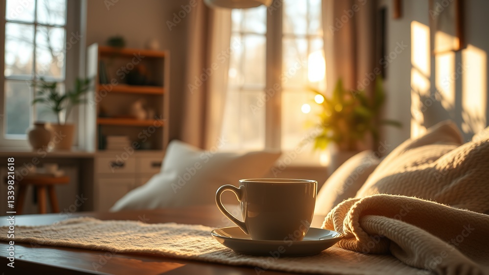 Fototapeta premium Cozy Morning Coffee, Home Comfort, Natural Light