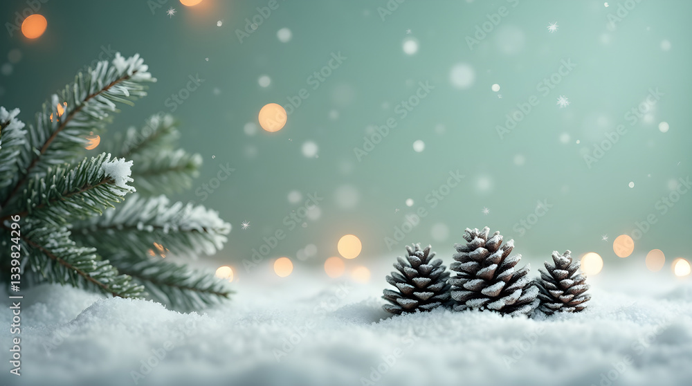 Christmas Snow Pine Cones Branches Winter Bokeh Scene Christmas Snow Pine Cones Branches Winter Bokeh Scene