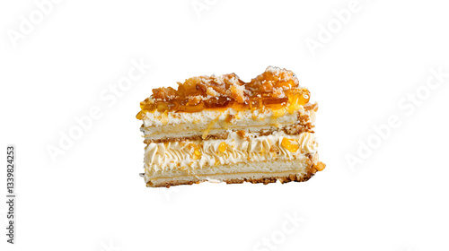 Bee Sting Cake cut into pieces on white background. PNG photo
