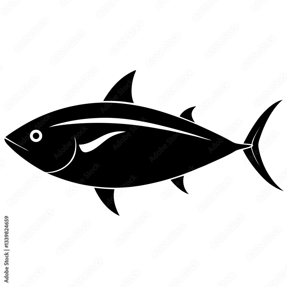 tuna fish simple black silhouette, Black silhouette vector icon, silhouette illustration tuna fish simple black silhouette, Black silhouette vector icon, silhouette illustration
