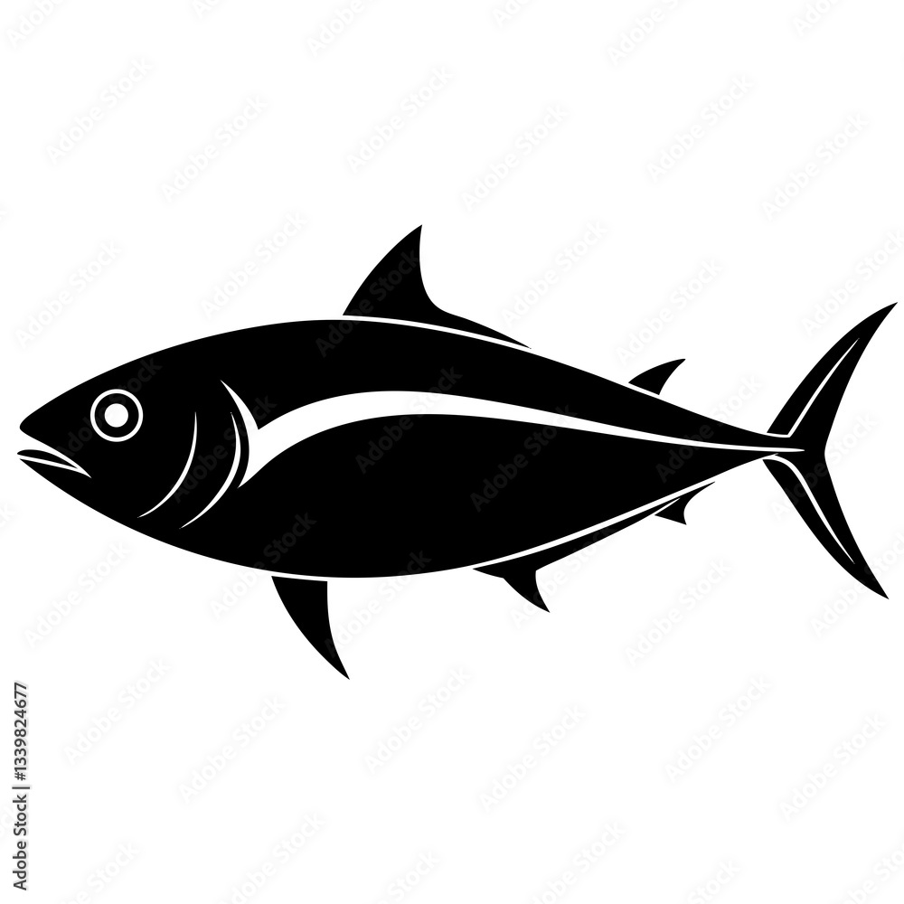 Fototapeta premium tuna fish simple black silhouette, Black silhouette vector icon, silhouette illustration