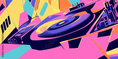 An abstract colorful illustration of a vintage record player