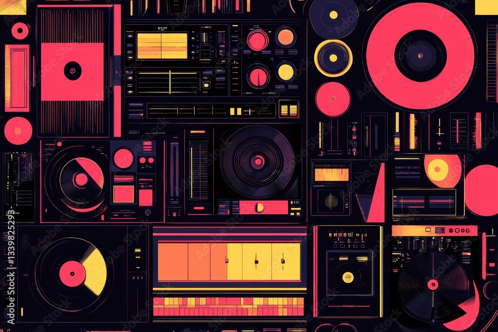 Fototapeta premium Abstract graphic design depicting various audio mixing equipment devices