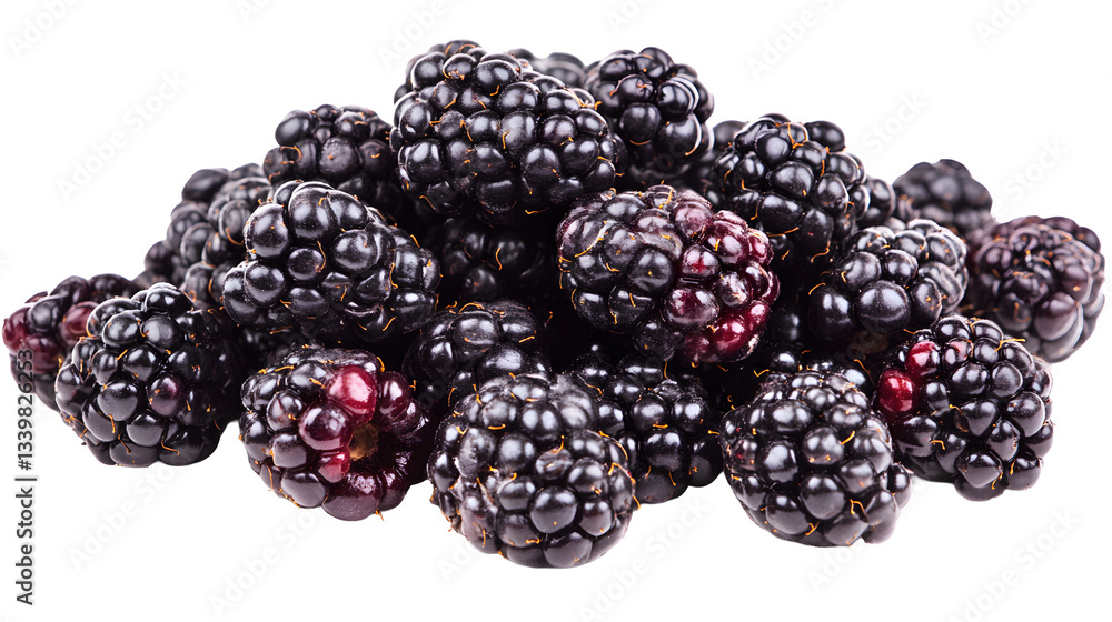 Blackberries in a pile isolated on white background. PNG Blackberries in a pile isolated on white background. PNG
