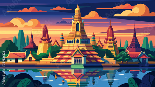 Temple of dawn Wat Arun with Chao Praya river sightseeing landmark of Bangkok