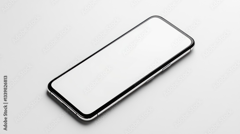 Modern Smartphone Mockup: Blank Screen, Silver Frame, White Background Modern Smartphone Mockup: Blank Screen, Silver Frame, White Background