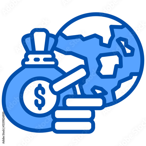 Global Economy icon in Blue Color Style. Simple Vector Design. Simple Vector Flat Icon