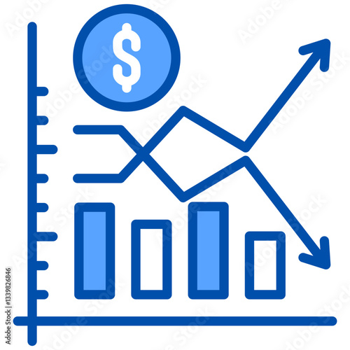 Fluctuation icon in Blue Color Style. Simple Vector Design. Simple Vector Flat Icon
