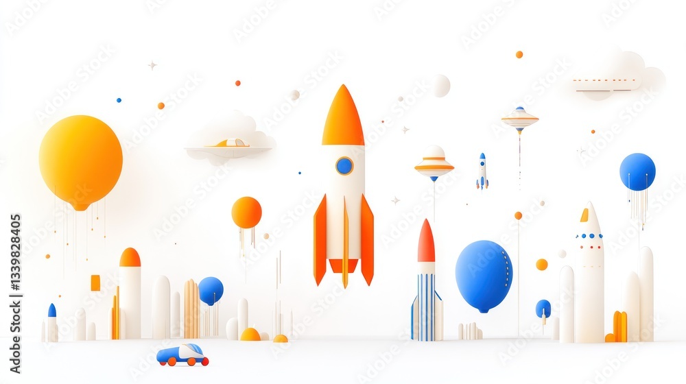 Obraz premium Whimsical Space Adventure: A Colorful Journey Through Imagination